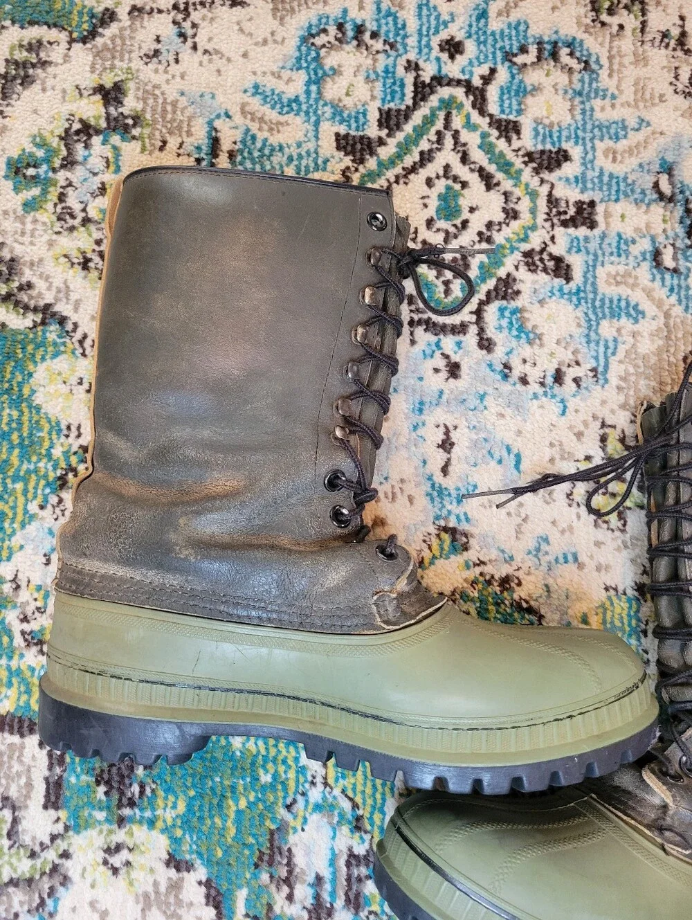 Vintage Sorel Olive Green Tall Heavy Duty Winter Pac Boots, Size Mens 11
